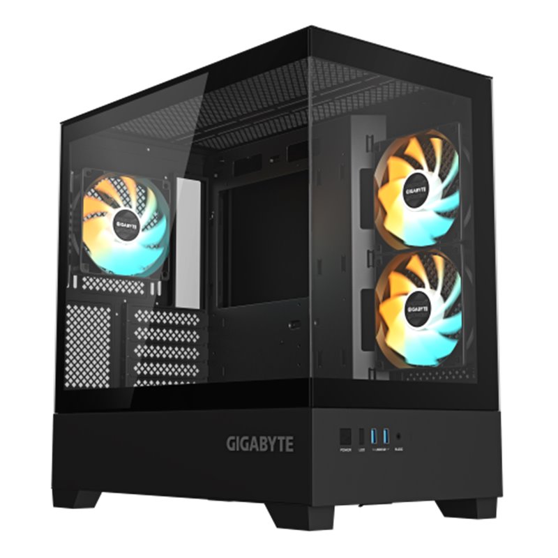 GIGABYTE C201 PANORAMIC Caja de PC – Torre Media, m-ATX, soporte para radiador de 360 mm, 3 ventiladores preinstalados, USB 3.0,