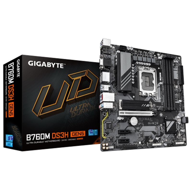 GIGABYTE B760M DS3H GEN5 Placa Base – Compatible con CPUs Intel Core 14ª generación, VRM digital de 6+2+1 fases, hasta 5600 MHz 