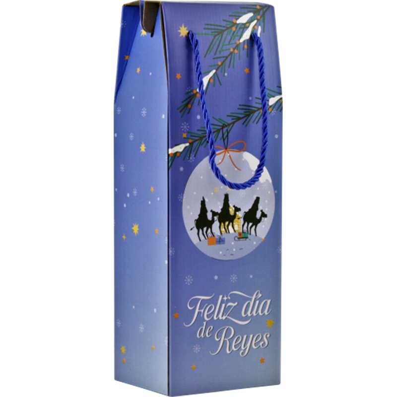 CAJA CON ASA MENSAJES EFECTO MADERA BOTELLERO REYES MAGOS (13X36X10 CM) COLORES SURTIDOS BISMARK 333603