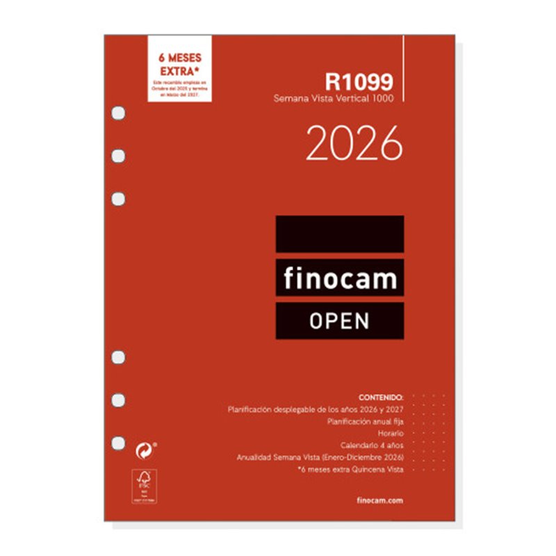 RECAMBIO ANUAL 2026 R1099 OPEN1000 155X215MM SEMANA VISTA VERTICAL FINOCAM 711520026