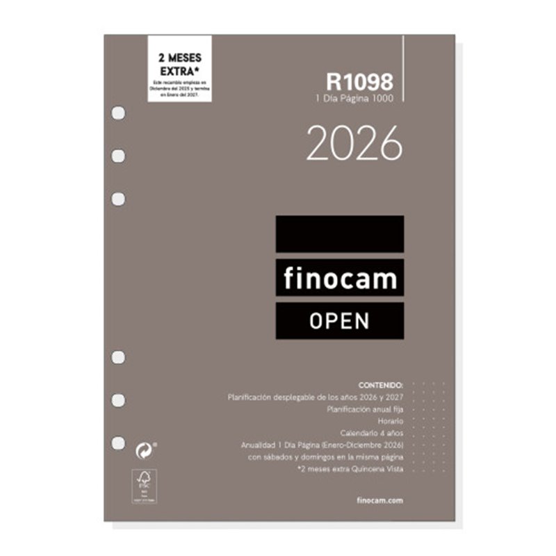 RECAMBIO ANUAL 2026 R1098 OPEN1000 155X215MM DIA PAGINA FINOCAM 711680026