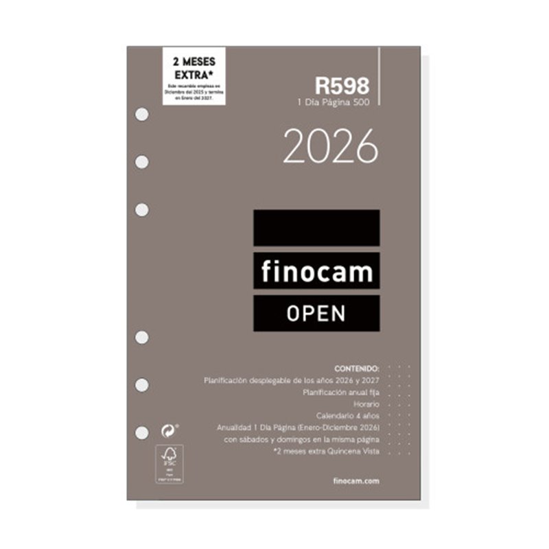 RECAMBIO ANUAL 2026 R598 OPEN500 117X181MM DIA PAGINA FINOCAM 711670026