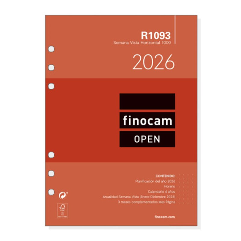 RECAMBIO ANUAL 2026 R1093 OPEN1000 155X215MM SEMANA VISTA HORIZONTAL FINOCAM 711590026