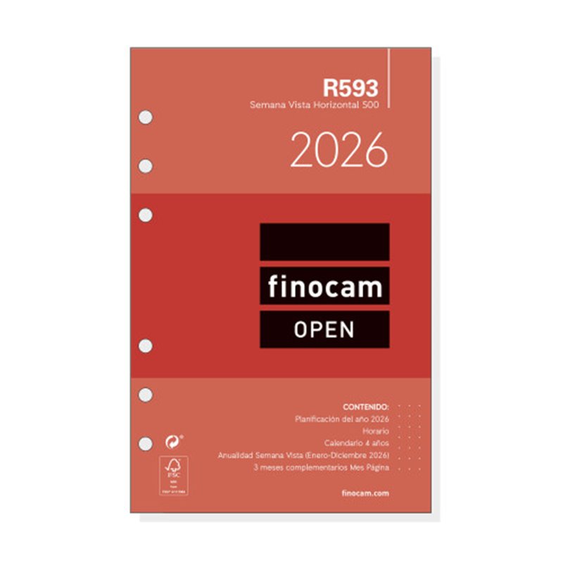 RECAMBIO ANUAL 2026 R593 OPEN500 117X181MM SEMANA VISTA HORIZONTAL FINOCAM 711580026