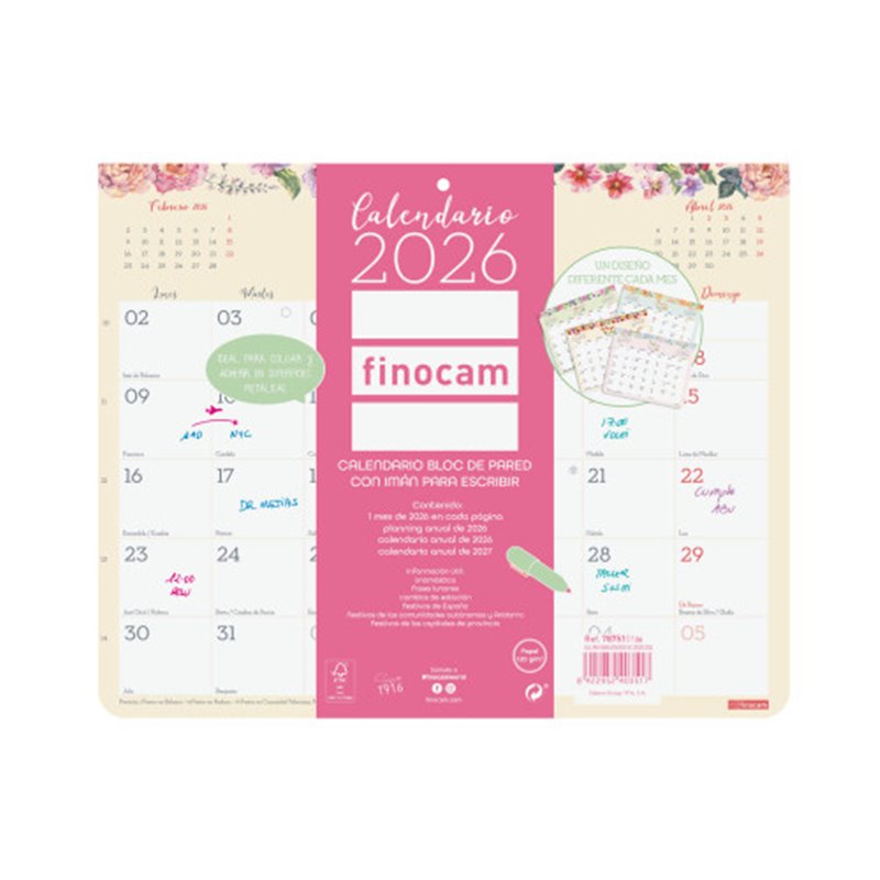 CALENDARIO 2026 PARED IMAN TRENDY DESIGN ESCRIBIR 250X200MM FINOCAM 787510126