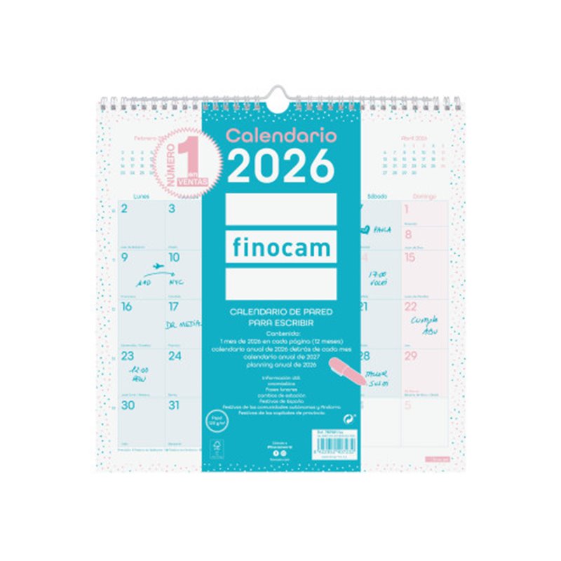 CALENDARIO 2026 PARED TRENDY CHIC ESCRIBIR 300X300MM TURQUESA FINOCAM 787005826