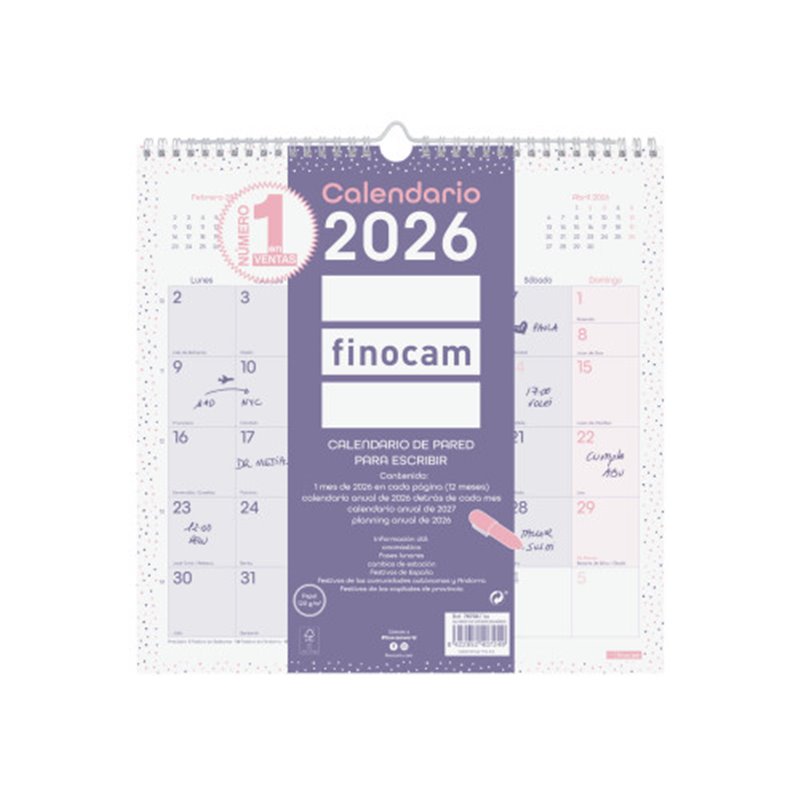 CALENDARIO 2026 PARED TRENDY CHIC ESCRIBIR 300X300MM MORADO FINOCAM 787002726