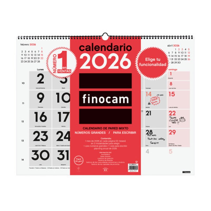 CALENDARIO 2026 NEUTRO PARED MIXTO XL 540X420MM FINOCAM 780020026