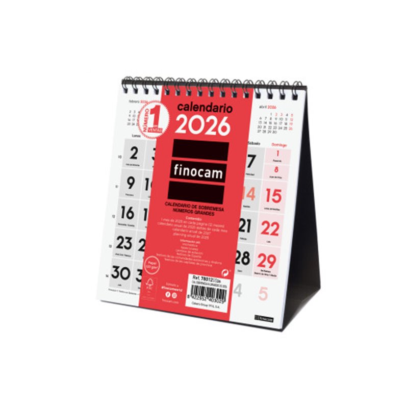 CALENDARIO 2026 SOBREMESA NEUTRO NUMEROS GRANDES XS 140X150MM FINOCAM 780120026