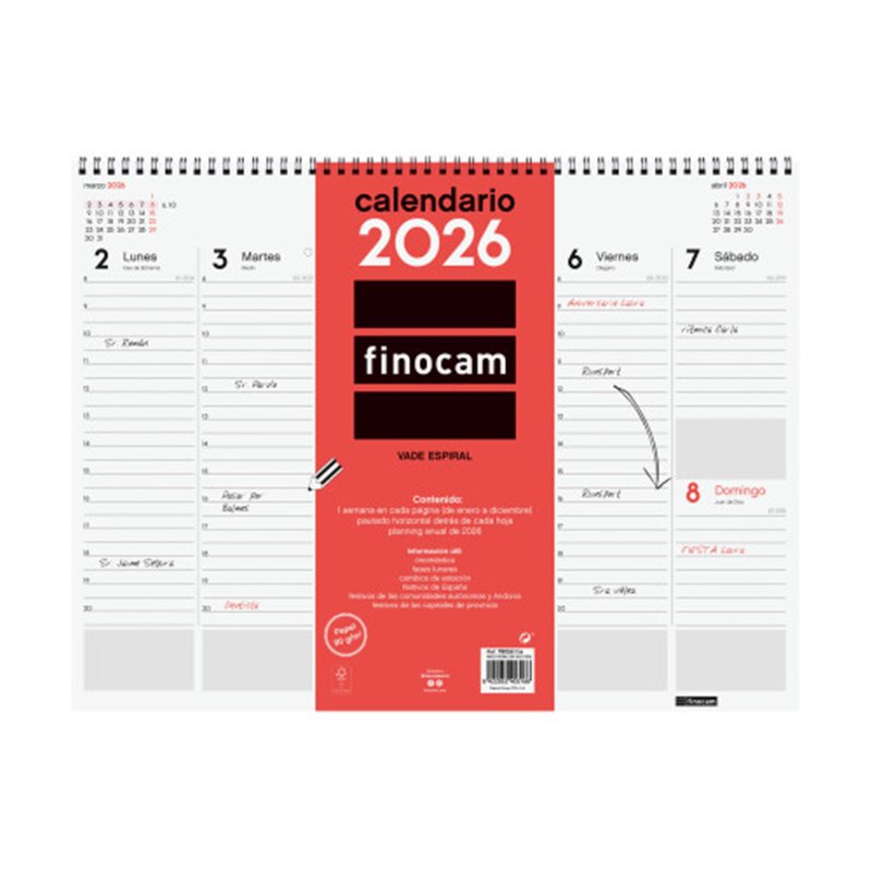 VADE 2026 ESPIRAL SEMANA VISTA VERTICAL 420X310MM FINOCAM 780260026