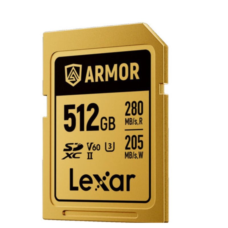 LEXAR 512GB PROFESSIONAL ARMOR GOLD SDXC UHS-II CARDS,  UP TO 280MB/S READ 210MB/S WRITE C10 V60 U3,STAINLESS STEEL CASING, IP68