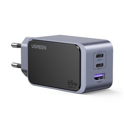 Ugreen Nexode Air 65W sieninis kroviklis, USB + 2x USB-C pilkos spalvos Ordenador portátil, Teléfono móvil, Ratón, Portátil, Bat
