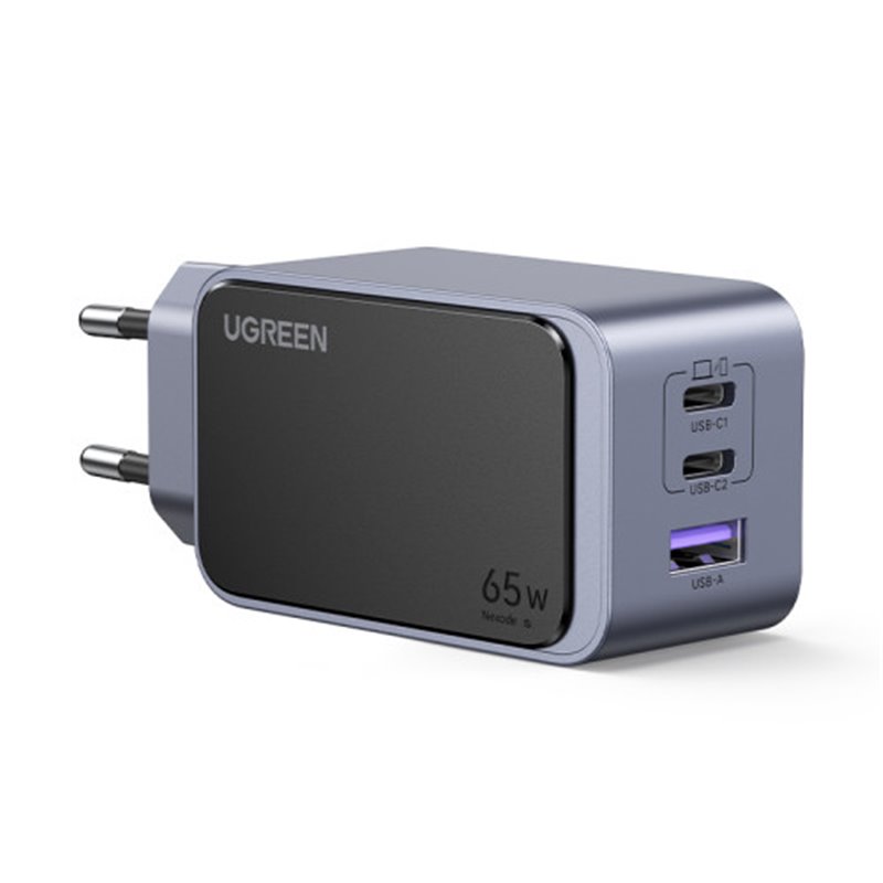 Ugreen Nexode Air 65W sieninis kroviklis, USB + 2x USB-C pilkos spalvos Ordenador portátil, Teléfono móvil, Ratón, Portátil, Bat