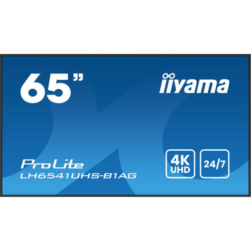 MONITOR IIYAMA65" 3840X2160, 4K UHD IPS PANEL, 1% HAZE, LANDSCAPE Y PORTRAIT , SPEAKERS 2X 10W , 3X HDMI, 500CD/M², MEDIA PLAY U