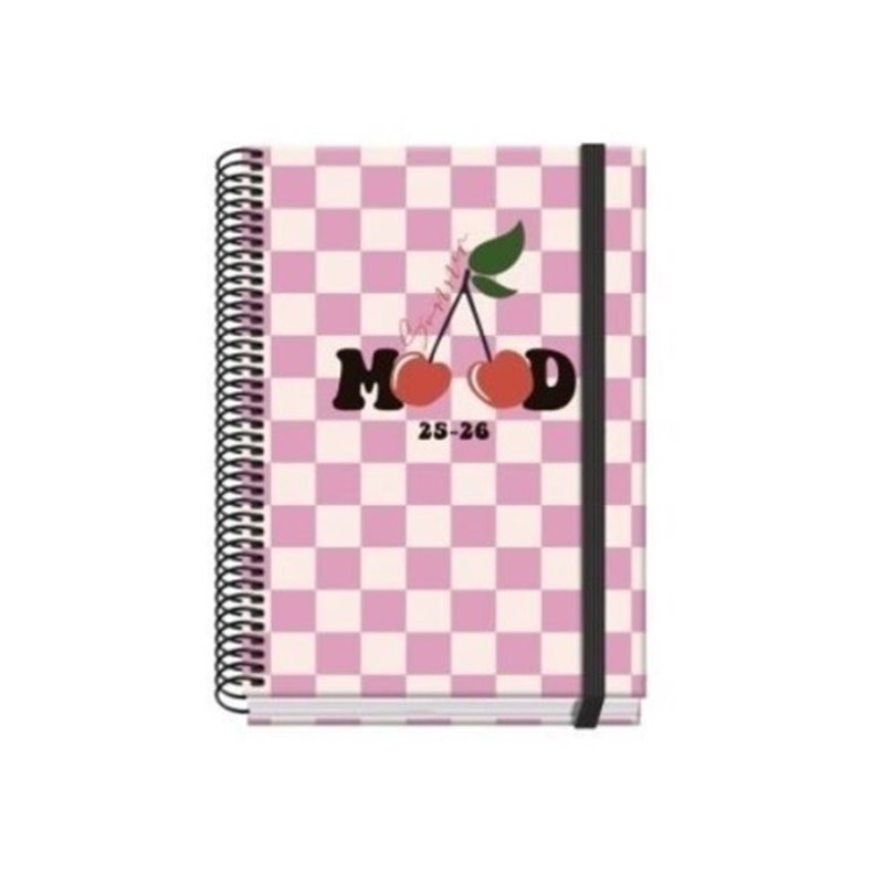 AGENDA ESCOLAR 2025-2026 TAMAÑO A5 TAPA CARTON FORRADO DÍA PÁGINA PRIME CHERRY DOHE 52042