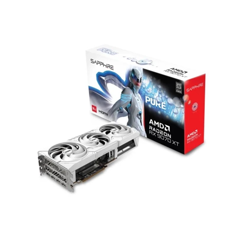VGA SAPPHIRE PURE RX 9070 XT GAMING OC,AMD,RX9070XT,16GB,GDDR6,256BIT,2HDMI+2DP (3 VENTILADORES)