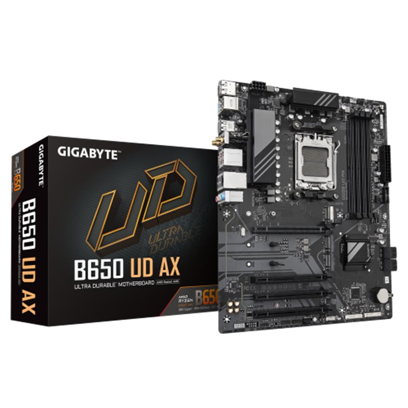 GIGABYTE B650 UD AX Placa Base - Compatible con CPUs AMD Ryzen Serie 9000, VRM de 6+2+2 fases, hasta 7600MHz DDR5 (OC), 1x PCIe 