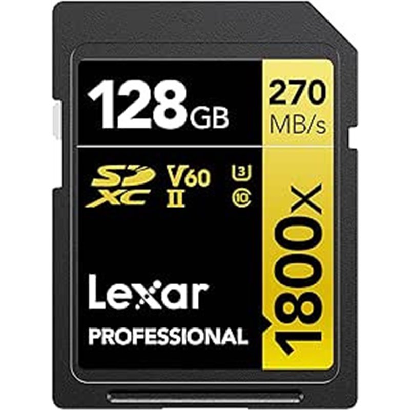 LEXAR 128GB PROFESSIONAL 1800X SDXC UHS-II CARDS,  UP TO 280MB/S READ 210MB/S WRITE C10 V60 U3