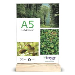 EXPOSITOR SOBREMESA DOBLE CARA A5 VERTICAL CON BASE DE MADERA  40x150x240MM A5 ARCHIVO 2000 15905M1 CS TP