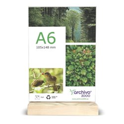 EXPOSITOR SOBREMESA DOBLE CARA A6 VERTICAL CON BASE DE MADERA 30x105x170MM A6 ARCHIVO 2000 15906M1 CS TP