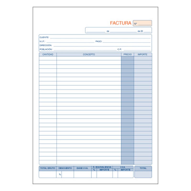 TALONARIO 50 JUEGOS FACTURAS DUPLICADO (ORIGINAL+COPIA AUTOCOPIATIVA) A4 NATURAL DOHE 50008D