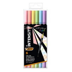 BIC Intensity Dual tip marcador 6 pieza(s) Punta de pincel Azul claro, Verde claro, Rosa claro, Melocotón, Violeta, Amarillo