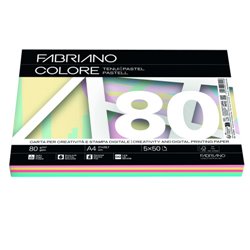 PAQUETE 250 HOJAS A4 80G COLORES SURTIDOS PASTEL (50 HOJAS X COLOR) FABRIANO F62521297