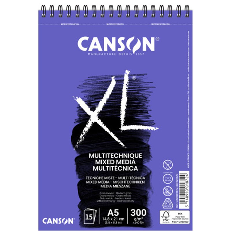 Canson XL Mix Media Bloc de hojas de papel para bellas artes 15 hojas