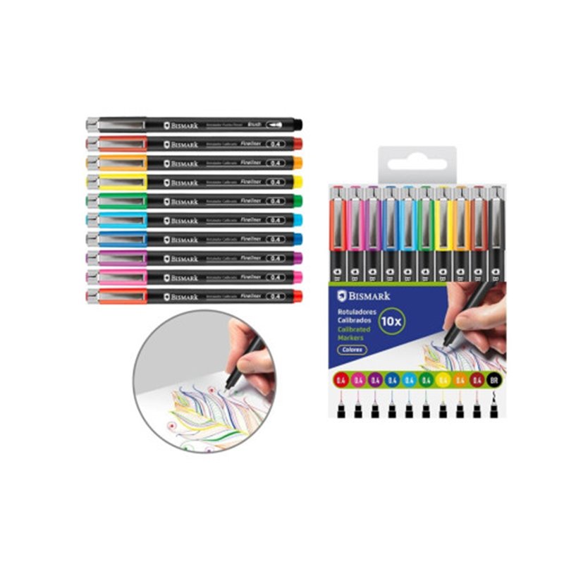 SET ROTULADORES CALIBRADOS 0.4MM + PINCEL 10 COLORES BISMARK 332337