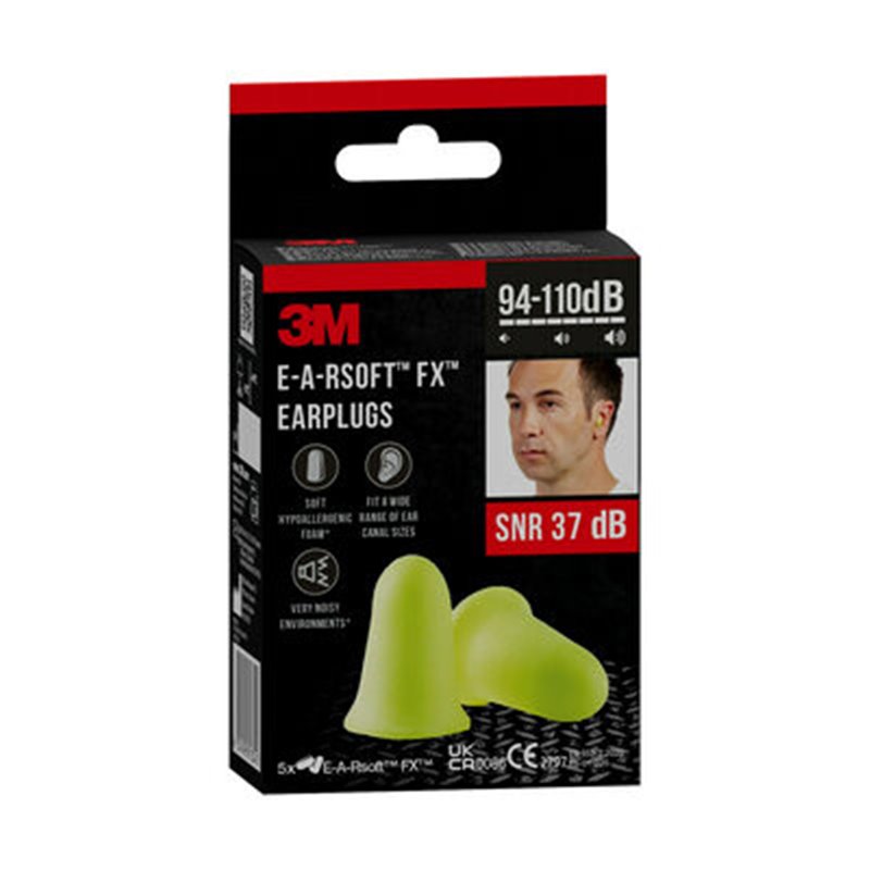 PACK 5 PARES TAPONES OIDO EARSOFT-FX SNR-37DB EN BOLSAS INDIVIDUALES ESPUMA POLIURETANO EARFX-5 3M 7100334661