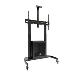 TooQ “NARNIA” Soporte de Suelo con Armario Multiusos + Accesorios Rack para Pantallas 60"- 100", Negro