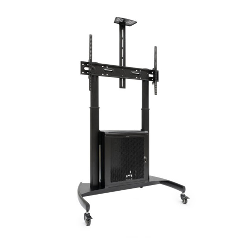 TooQ “NARNIA” Soporte de Suelo con Armario Multiusos + Accesorios Rack para Pantallas 60"- 100", Negro