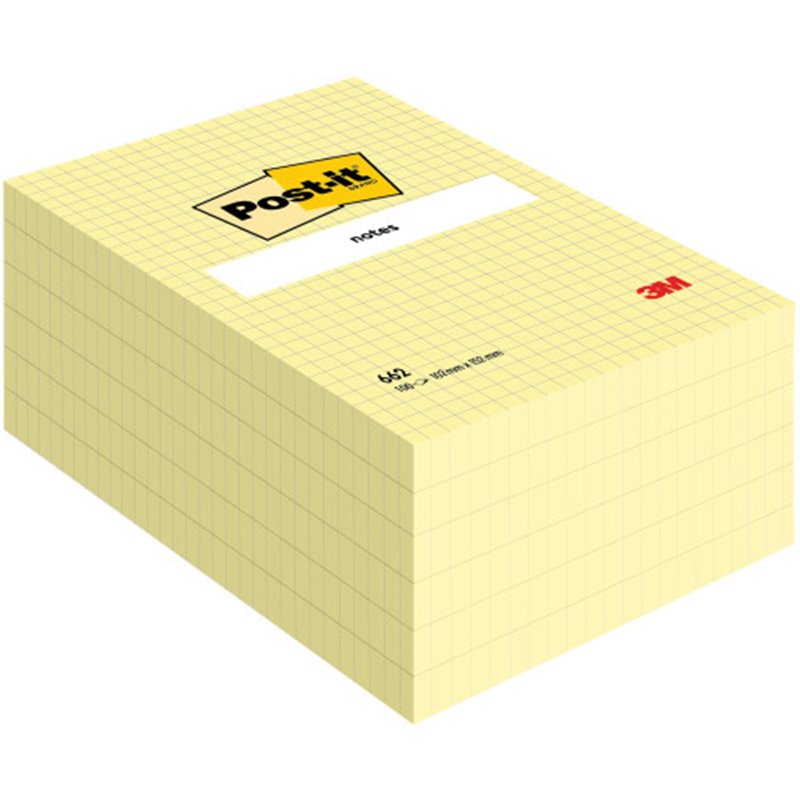 BLOC 100 HOJAS NOTAS GRANDES ADHESIVAS 101X152MM CANARY YELLOW CUADRÍCULA 662N POST-IT 7100172739