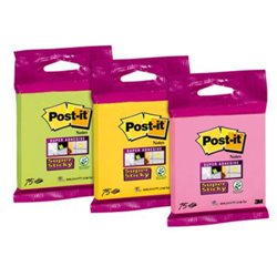 BLISTER BLOC 90 HOJAS NOTAS ADHESIVAS 76X76MM SUPER STICKY 654 COLORES SURTIDOS 6820-SS3N POST-IT 7100172224