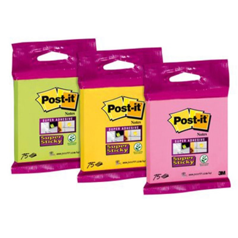 BLISTER BLOC 90 HOJAS NOTAS ADHESIVAS 76X76MM SUPER STICKY 654 COLORES SURTIDOS 6820-SS3N POST-IT 7100172224