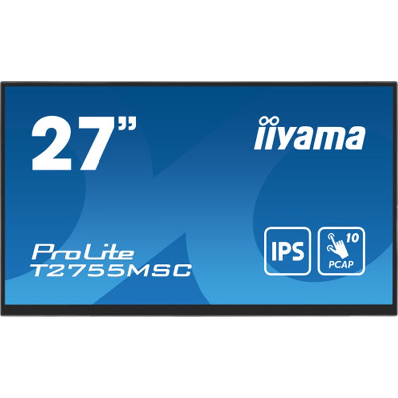 MONITOR IIYAMA 27" IPS BONDED PCAP 10P TOUCH, 1920X1080, FLAT BEZEL FREE GLASS FRONT, HDMI, DISPLAYPORT, 360CD/M², USB HUB 2X 3.