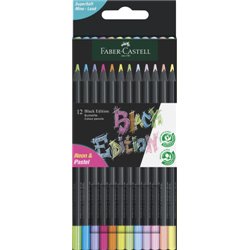 ESTUCHE CARTON 12 LÁPICES DE COLOR NEON BLACK EDITION FABER CASTELL 116410