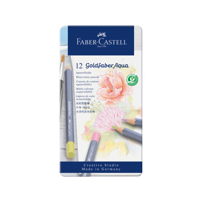 ESTUCHE METÁLICO CON 12 LÁPICES DE COLORES PASTEL ACUARELABLES GOLDFABER. FABER CASTELL 114622