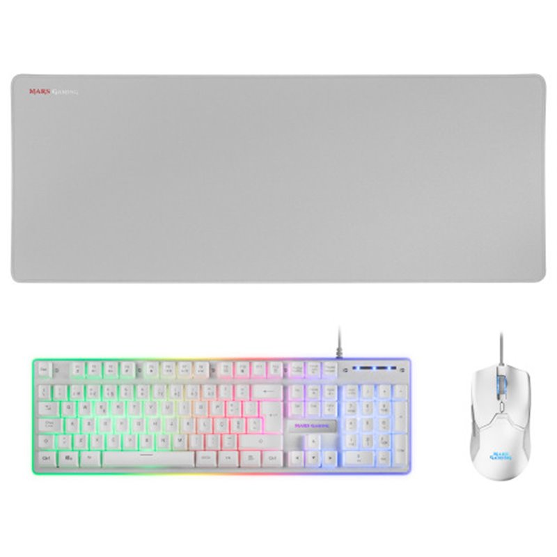 Mars Gaming MCPXWPT Combo Teclado+Ratón+Alfombrilla Blanco PT