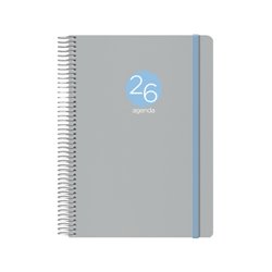 AGENDA 2026 MEMPHIS ESPIRAL DÍA PÁGINA 15 X 21 CM. MODELO GRIS DOHE 12689 - 26