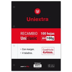 RECAMBIO UNIEXTRA A4 UNICLASIC 100 HOJAS 100G 4X4 C/M PAPYRUS 53390900