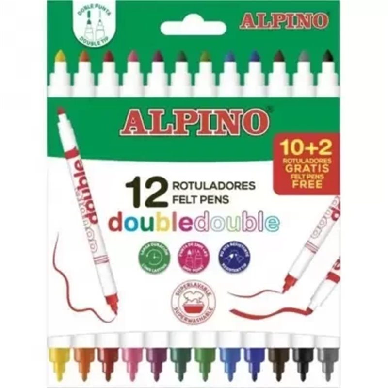 CAJA 10+2 ROTULADORES DE COLORES DOBLE PUNTA ALPINO AR002013N
