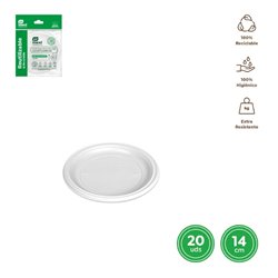 PLATO LLANO REUTILIZABLE BLANCO 14CM 20UDS