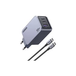 Ugreen Nexode Pro EU 3-Port GaN PD Fast Charger With USB-C Cable Universal Negro, Gris Corriente alterna Carga rápida Interior