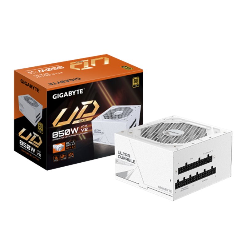 GIGABYTE UD850GM PG5 V2 ICE Fuente de Alimentación – PCIe Gen 5.1, 80 PLUS Gold, Diseño completamente modular, Ventilador de 120