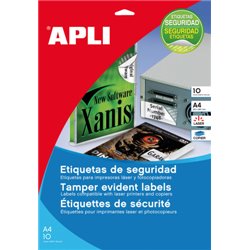 PAQUETE 10 HOJAS A4 ETIQUETAS DE SEGURIDAD POLIESTER PLATA 45,7 X 21,2MM APLI 11272
