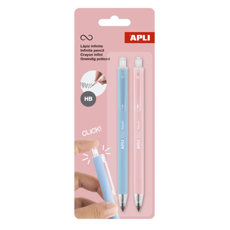 PACK 2 LAPICES RETRACTIL INFINITO AZUL/ROSA APLI 20066