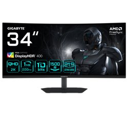 GIGABYTE G34WQC2 Monitor Gaming Curvo 34” WQHD - 3440 x 1440, 1500R, 200Hz, 1ms, 450 cd/m², AMD FreeSync Premium, DisplayHDR 400