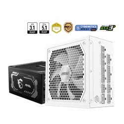 FUENTE ALIMENTACION MSI MAG A1000GL PCIE5 WHITE,PSU,1000W,80 PLUS GOLD,MODULAR,135MM,ACTIVE PFC,PCI-E 5.0 (16 PIN)X1,PCI-E (6+2 