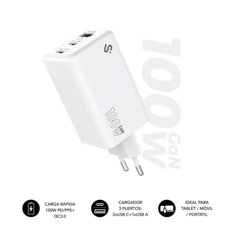 SUBBLIM CARGADOR GAN 100W CHARGER USB C+C+A